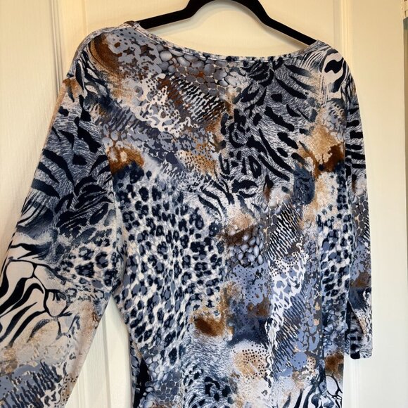 Vintage Animal Print Top Blue Brown Abstract Size Large - Picture 7 of 7